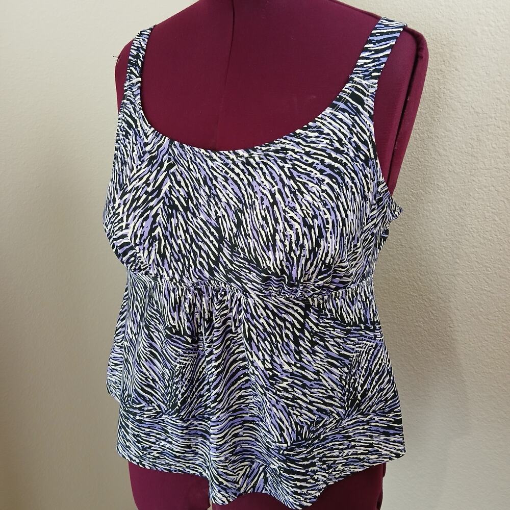 Swimsuits For All Beach Belle Purple Zebra Print Tankini Swim Top 18 bra padding